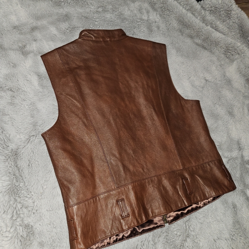 Cabi Leather Vest Women's Size Medium Brown Sleeveless Jacket Full Zip - Picture 11 of 11
